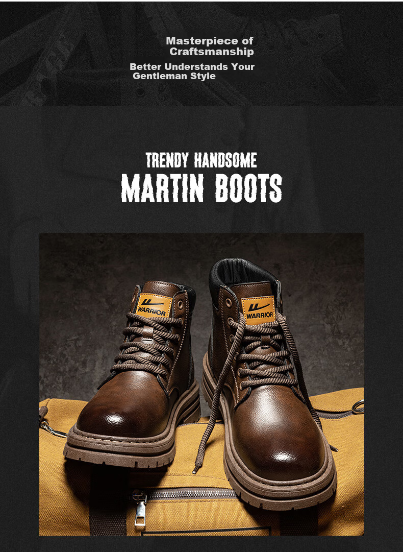 Warrior Men's Martin Boots 2025 Autumn Winter New British Style High-top Work Boots Brown 43 2022 2