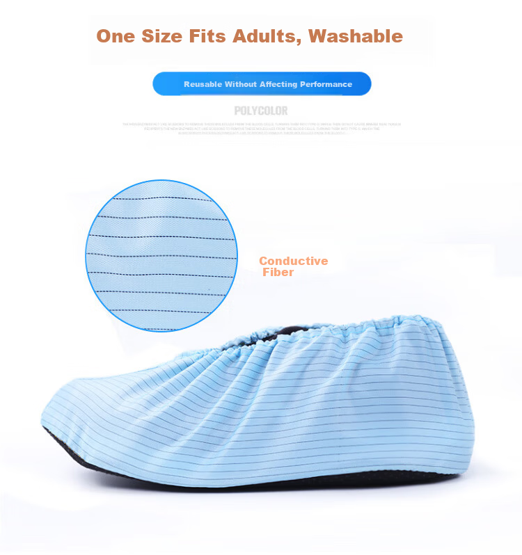 Pinzhide Anti-Static Shoe Covers 5 Pairs Pack Laboratory Hospital Dust-Free Workshop Foot Covers Thickened Non-Slip Sole Washable Reusable Gray 4