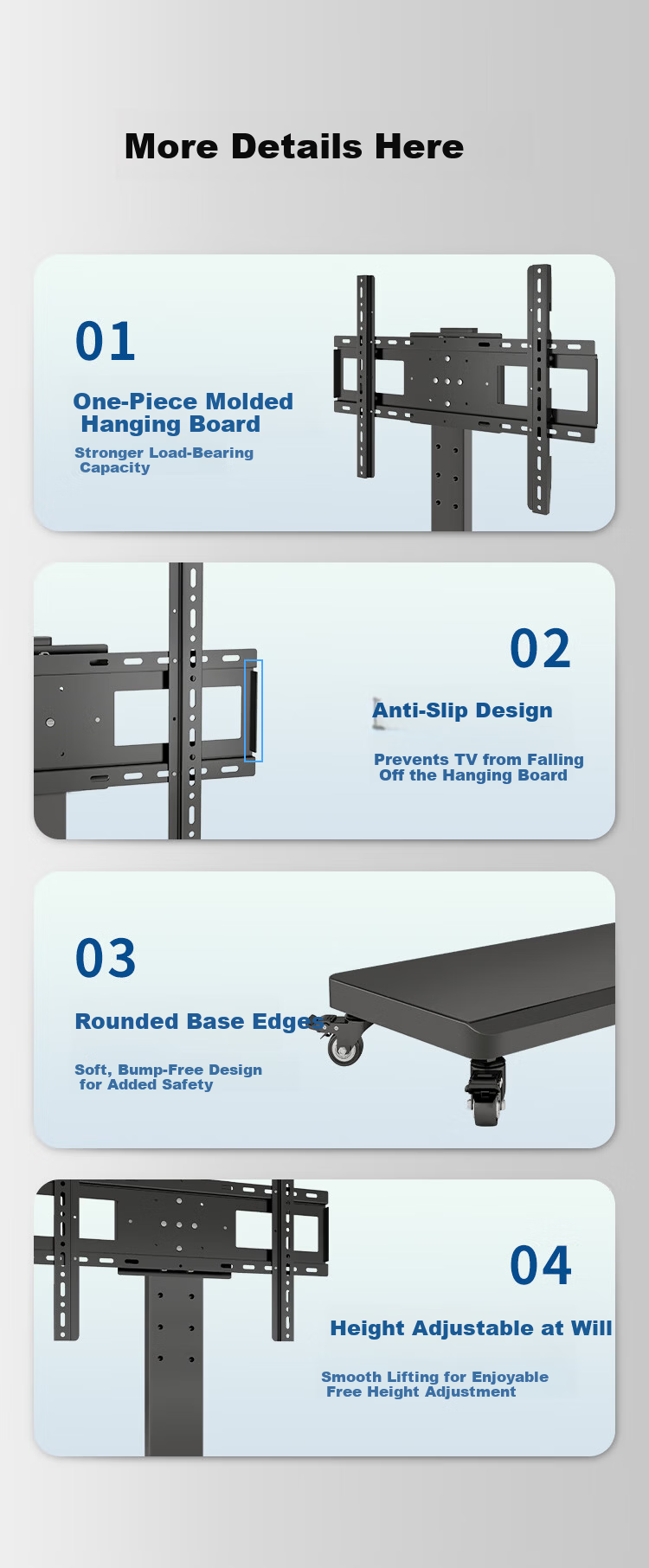 TAZD TV Stand Mobile 32-70 Inch Adjustable Height 90° Rotatable Floor Cart TV Mount Monitor Bracket Compatible with Xiaomi Hisense 9