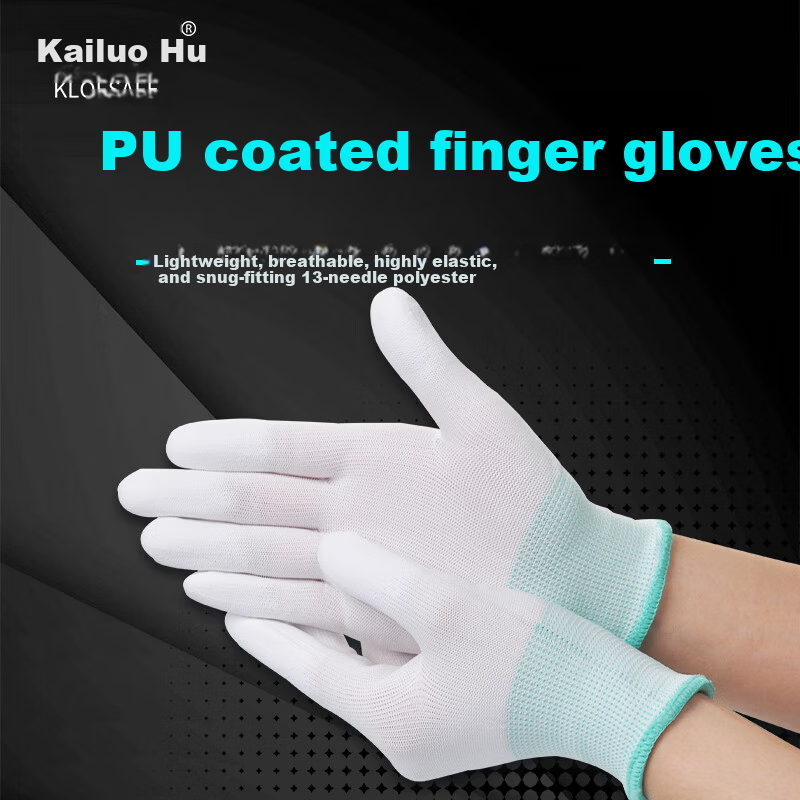Kailehu PU Coated Finger Gloves, Glue Coated, Labor Protection, Wear-Resistant, Anti-Slip, Breathable, Comfortable Work Gloves, Fine Operation, Dust-Free, White, 10 Pairs, Size M