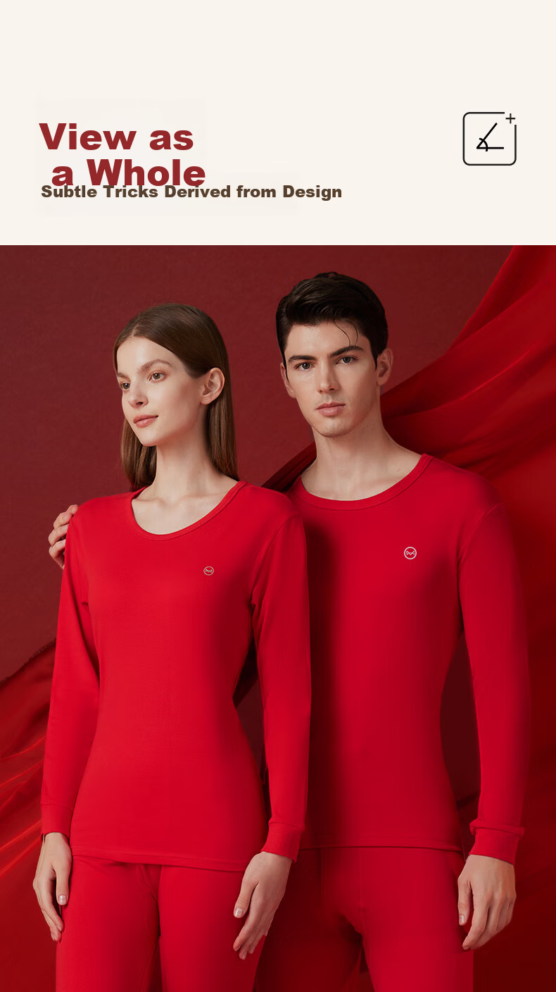 Miiow [100% Cotton Lucky Gift Box] Men's Autumn Thermal Underwear Set Pure Cotton Red Warm Long Johns for the Year of the Horse 8