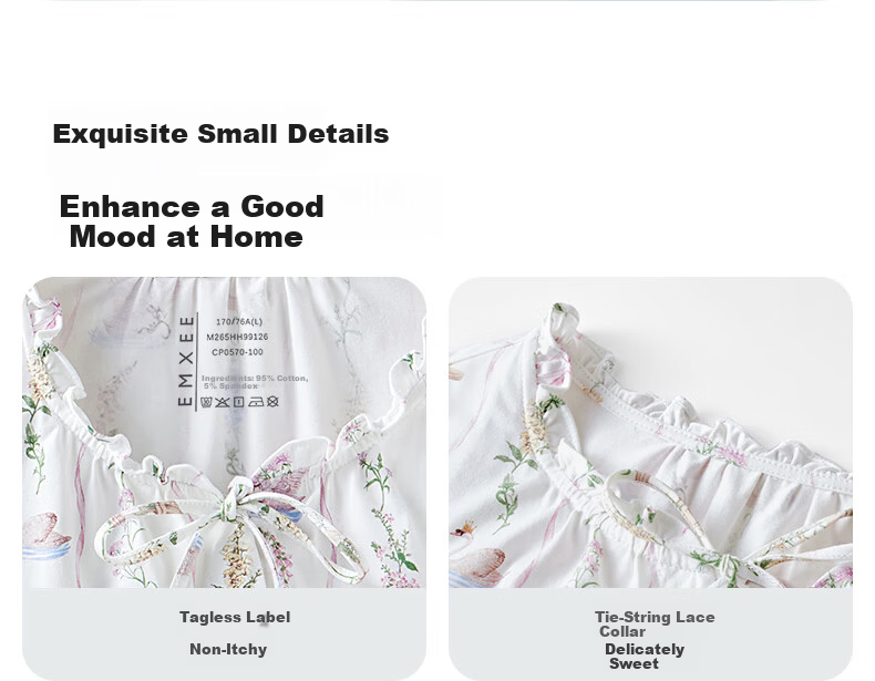 EMXEE Spring Autumn Soft Cotton Pure Cotton Nursing Maternity Postpartum Pajamas Set Swan Flower Dance M 36