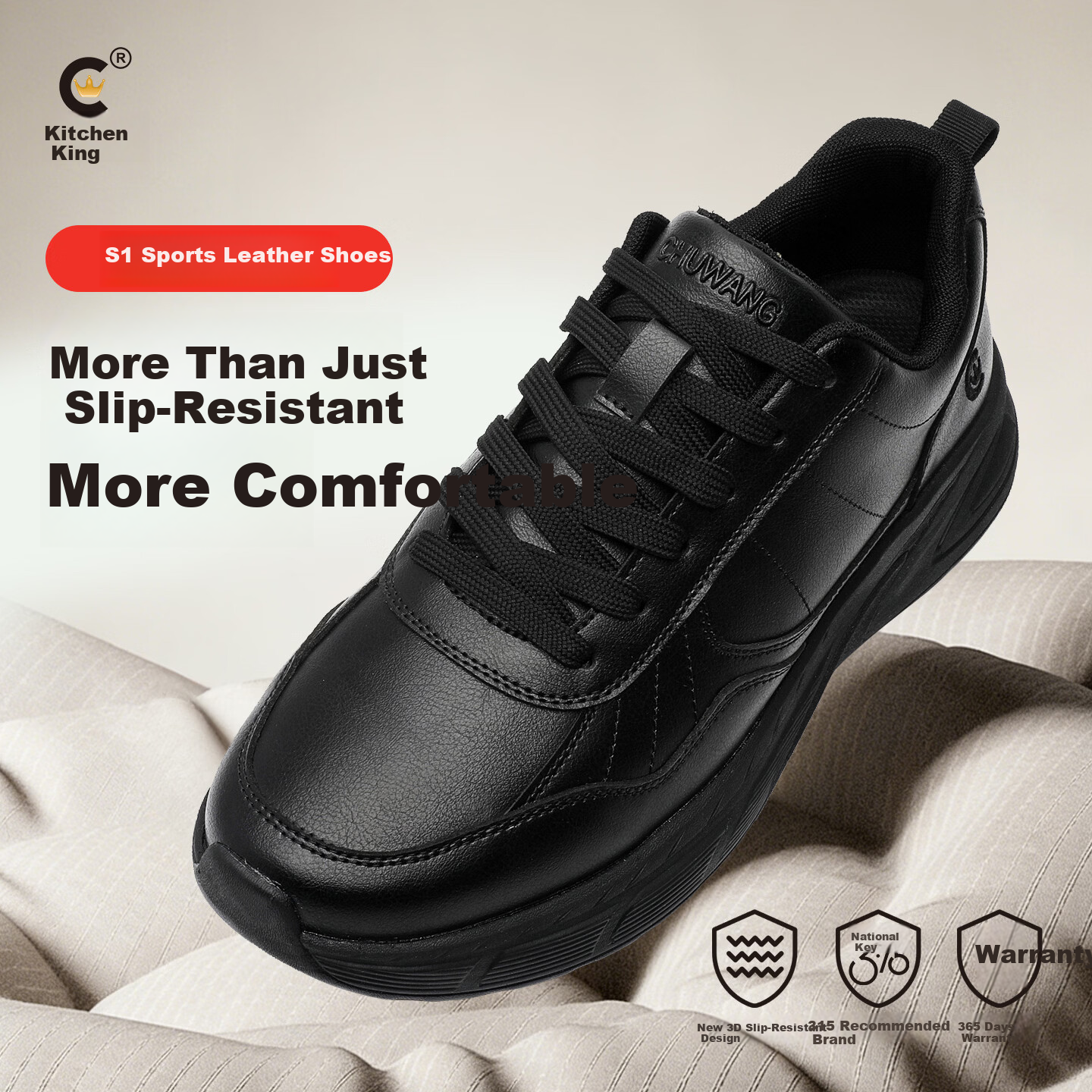 ChuWang Non-Slip Water-Repellent Oil-Resistant Chef Shoes Men's Casual Sports Leather Work Shoes New Model Size 43