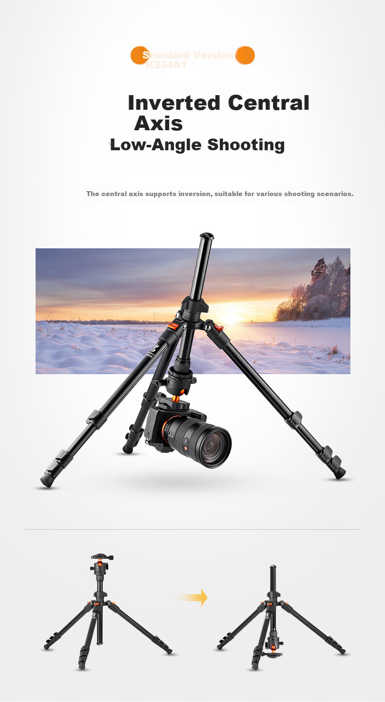 Zhuoer Tripod Camera Stand, Multifunctional Center Column, Horizontal Tripod, DSLR Photography Phone Stand, Horizontal Arm at 90 Degrees, Indoor Live Streaming, Food Photography, Outdoor Monopod 2