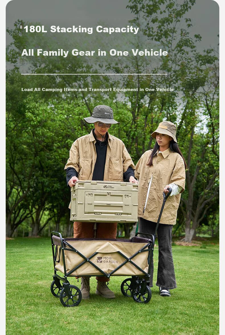 MOBIGARDEN Camp Cart Outdoor Camping Large Capacity Wide Wheel Dual Brake Folding Cart Interstellar NX24689019 Winter Bamboo Green 5