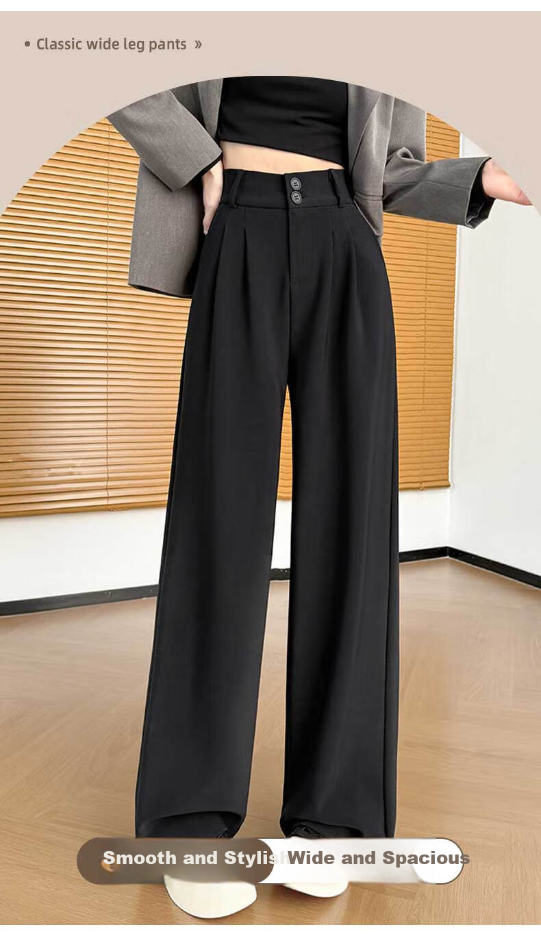 FitonTon Women's Suit Pants Spring Summer 2026 New Black Slim Fit Slimming Draped Straight Wide-Leg Casual Trousers 2