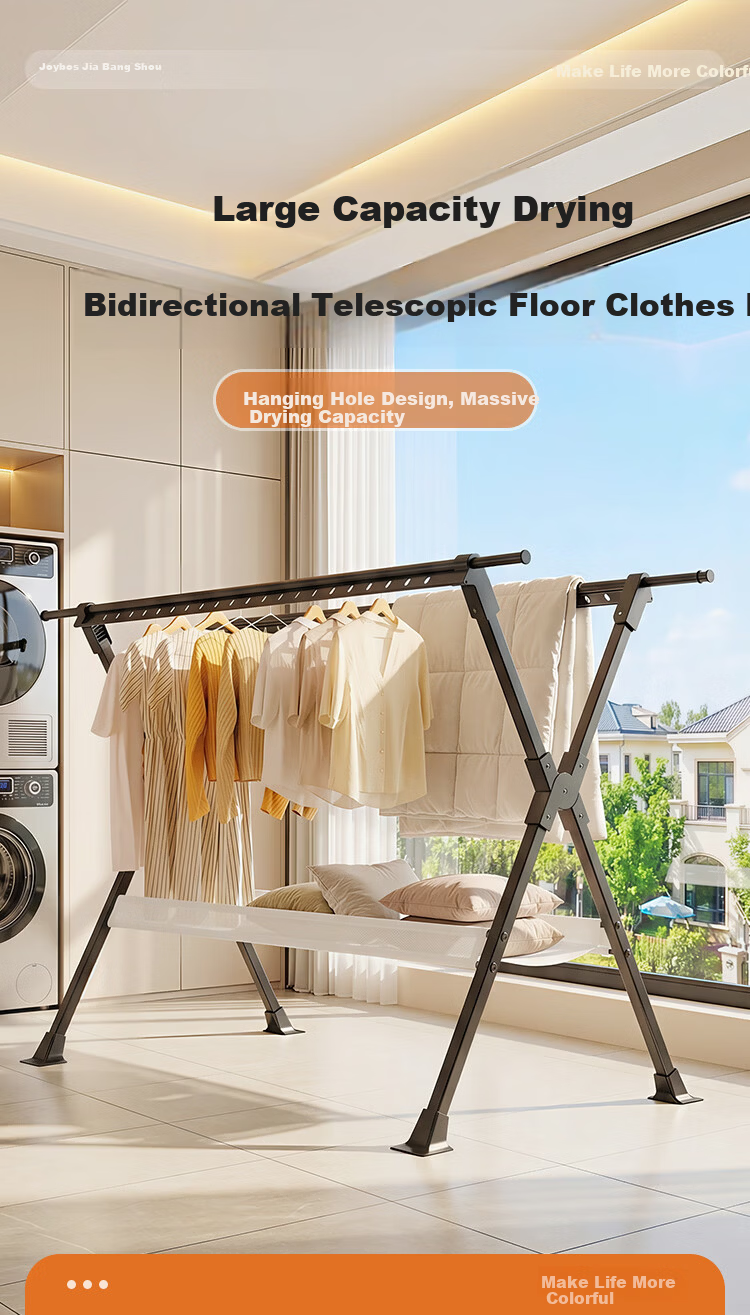 Jiabangshu Aluminum Alloy Telescopic Folding Clothes Drying Rack Indoor Outdoor Balcony Mobile Clothes Rod with Drying Net 1