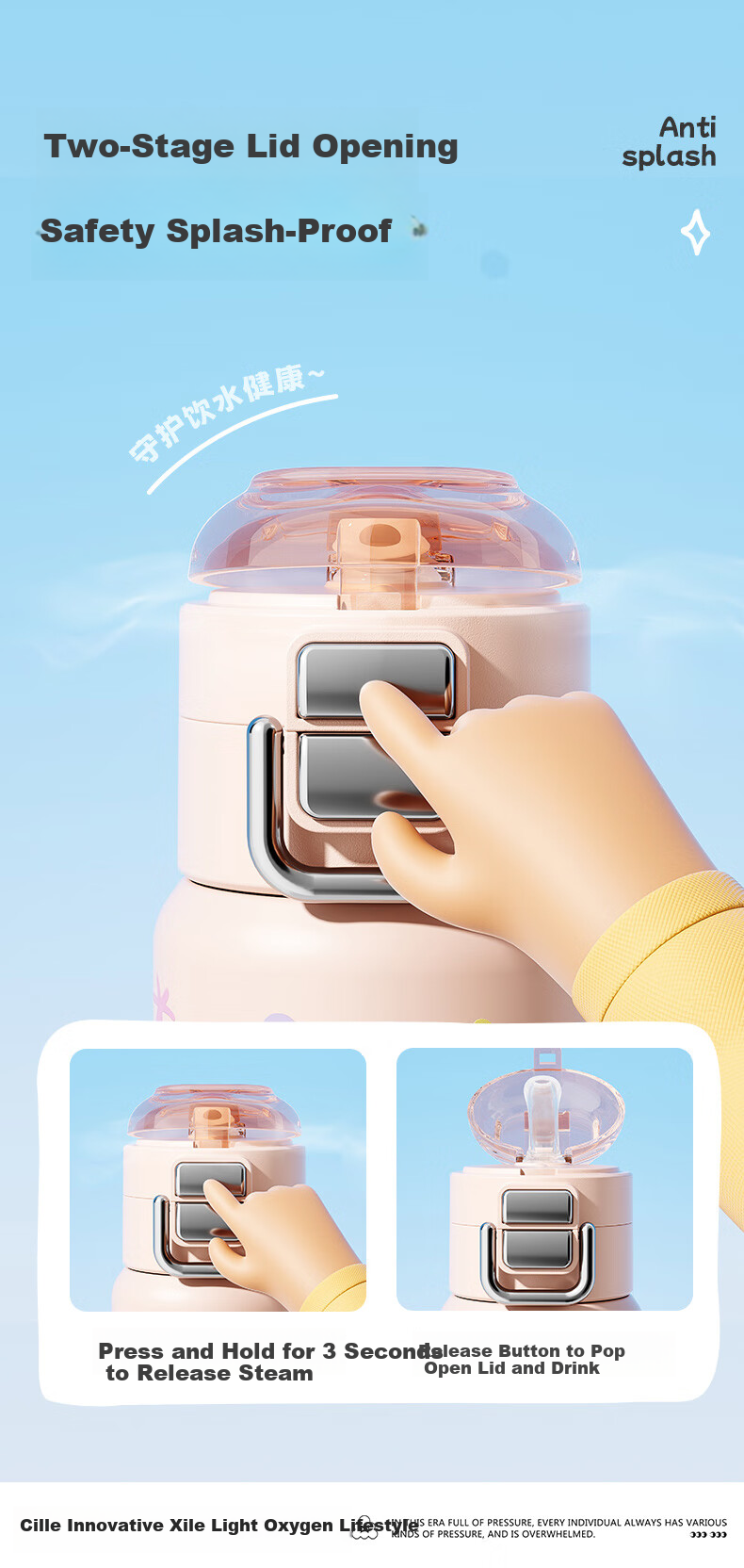 Cille Kids Insulated Water Bottle 316 Stainless Steel Student Portable Straw Cup for Boys and Girls 7