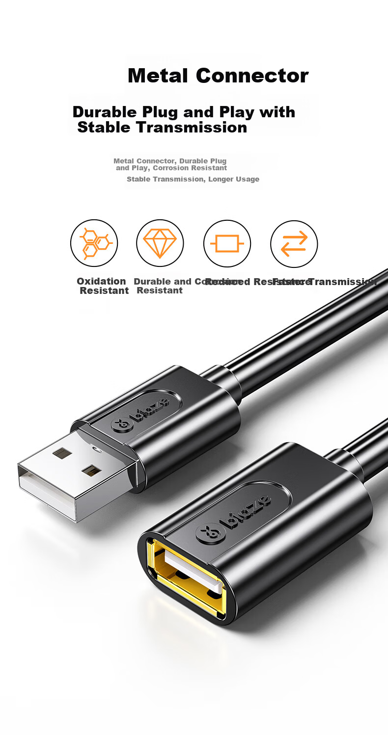BIAZE USB 2.0 Extension Cable/Extender 25m Male to Female Data Cable with 3 Signal Amplifiers for Wireless Network Card, Printer, Camera Extension, Engineering Grade 8