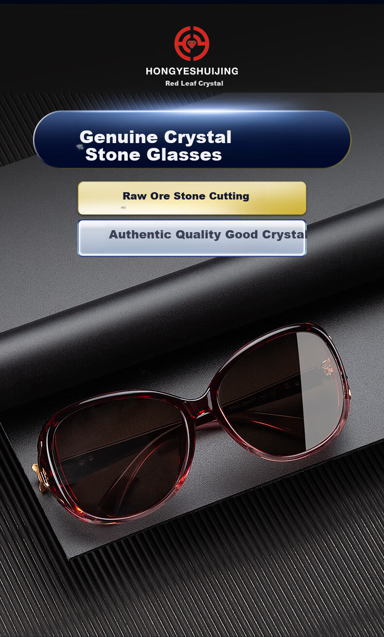 HONGYE Elegant Women's Crystal Sunglasses for Mom, Sun Protection, Clear Vision, Slimming, Stylish Elderly Stone Lens Shades 4