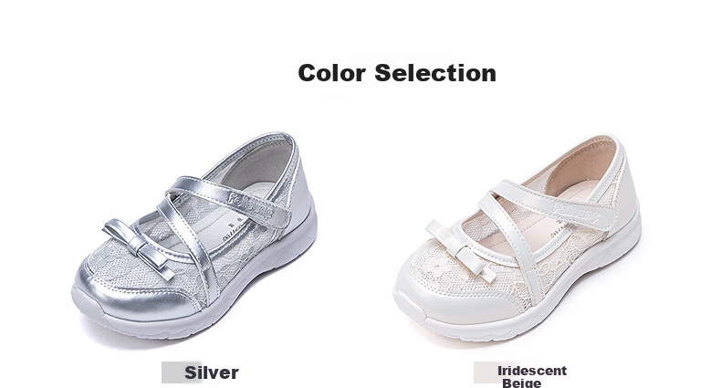 Follow Me Girls' Sports Shoes, Spring And Autumn Mesh Breathable Casual Shoes, Big Kids Sweet Bow Flats, Silver, Size 30 4