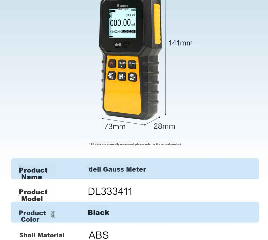 Deli Digital Gauss Meter Magnetic Field Strength Tester Tesla Meter Magnetic Detector 21