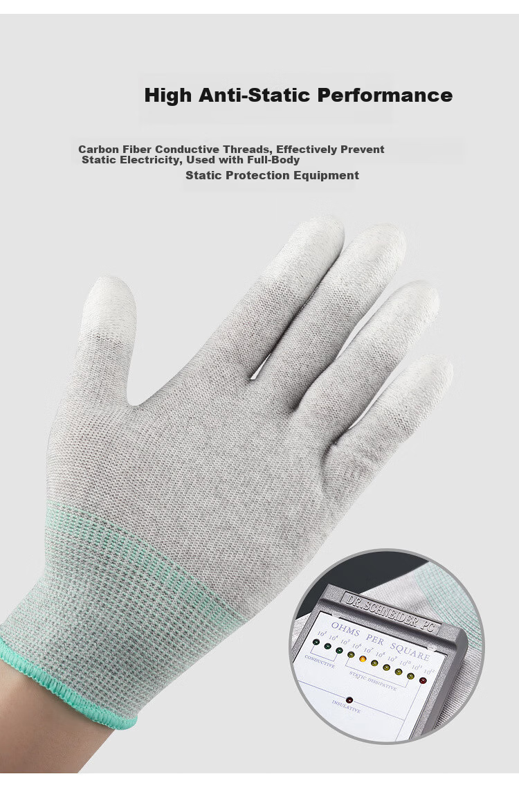 BAIGE Carbon Fiber Anti-Static Gloves 10 Pairs PU Coated Finger Nylon Thin L Size 5
