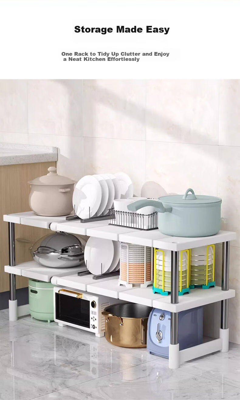ZhaiQingSong Kitchen Sink Multifunctional Expandable Stainless Steel Cabinet Storage Rack Single Layer Pot Rack 3