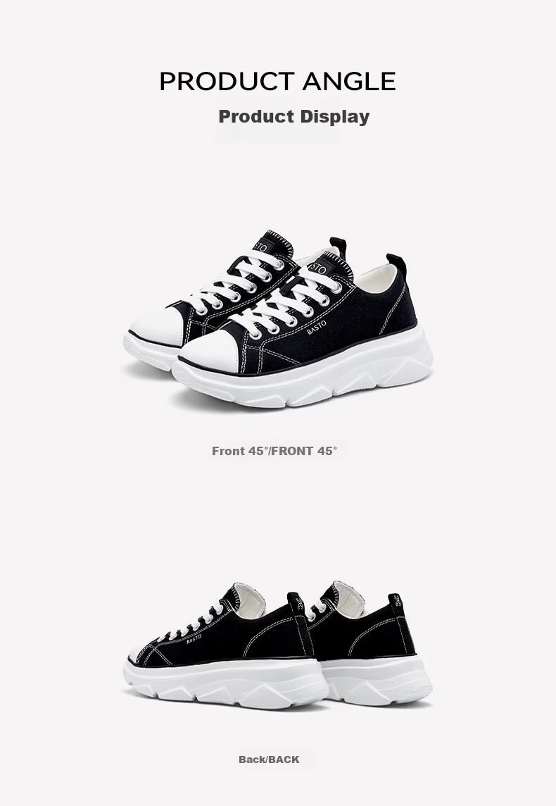 Basto Women's New Height-Increasing Canvas Shoes Breathable Lightweight Casual Sneakers S1193AM6 Black Size 38 10