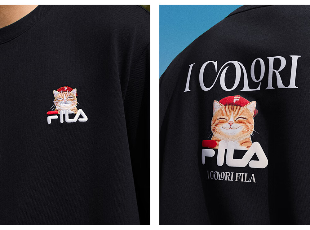 FILA Official 2026 Summer Couple Short Sleeve T-Shirt Casual Loose Fit Cotton Cat Knit Tee 32