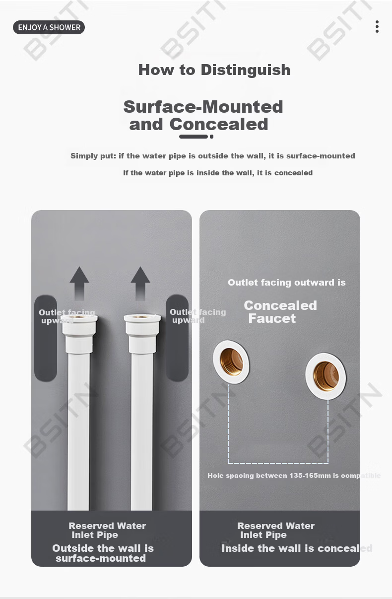 BSITN Simple Surface-Mounted Shower Set Small Apartment Copper Mixing Valve Shower Head Hose Bracket Complete Set Without Top Spray H024 3