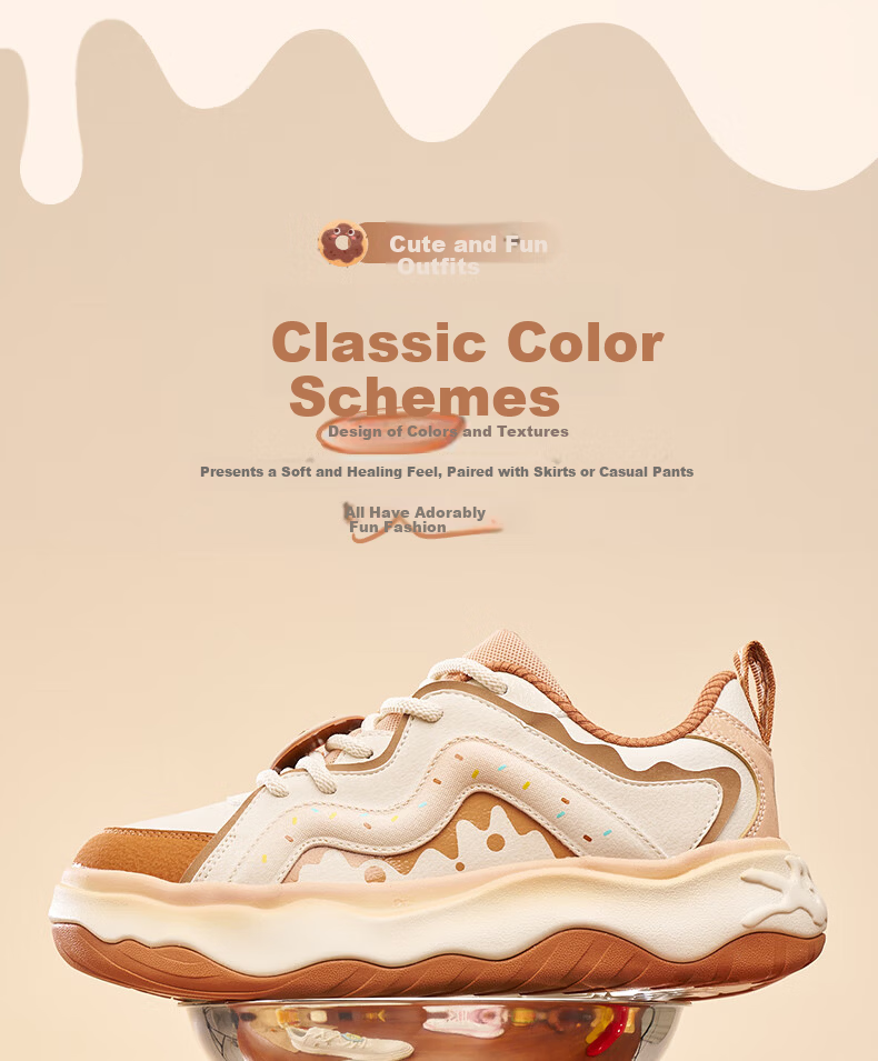 XTEP Kids Macaron Colorblock Sneakers Girls Donut Lace-up Sports Shoes Tea White/Lilac Brown Size 35 7