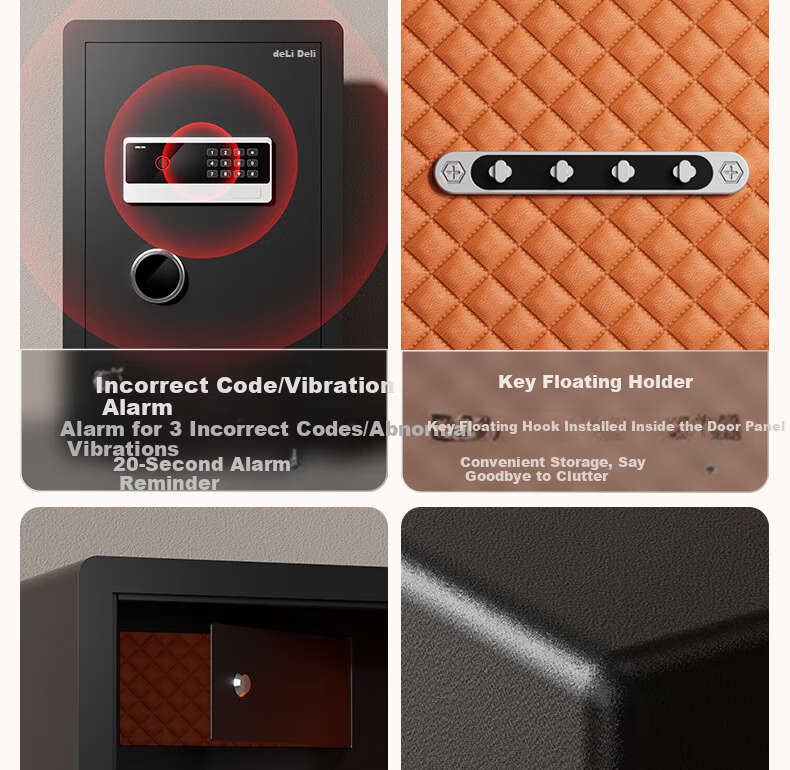 Deli Home Fingerprint Password Safe Office Small File Cabinet Wall-Inset Bedside Storage Box 60cm Black AE631-Z 13
