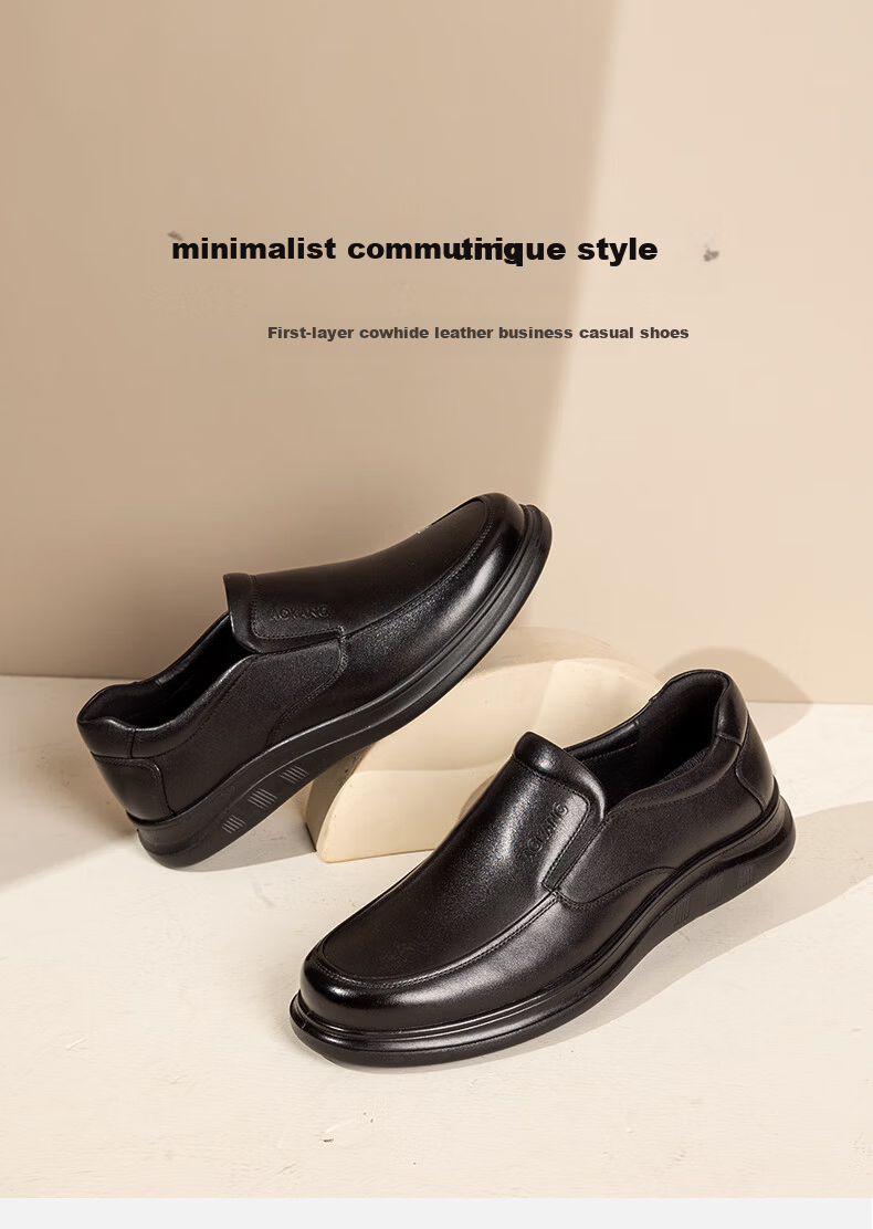 Aokang Men's Business Casual Slip-On Leather Soft Sole Comfortable Loafers Black Size 39 1