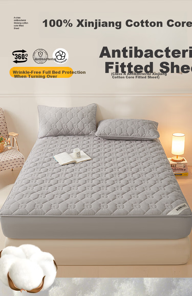 Hodo Class A 100% Xinjiang Cotton Pure Cotton Fitted Sheet 1.5x2m Mattress Protector Winter Quilted Bed Cover Elegant Gray 2
