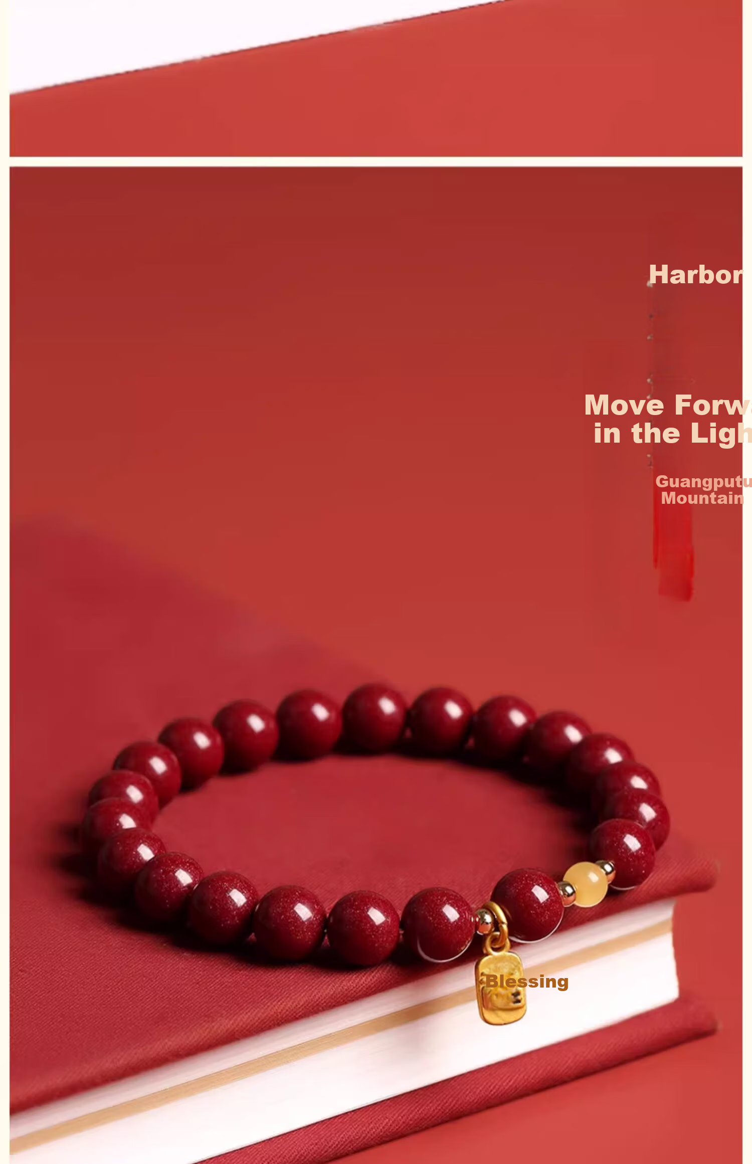 Putuo Mountain High Content Cinnabar Bead Amber Five Elements Bracelet Purple Gold Sand Bracelet Anniversary Gift for Men and Women 14
