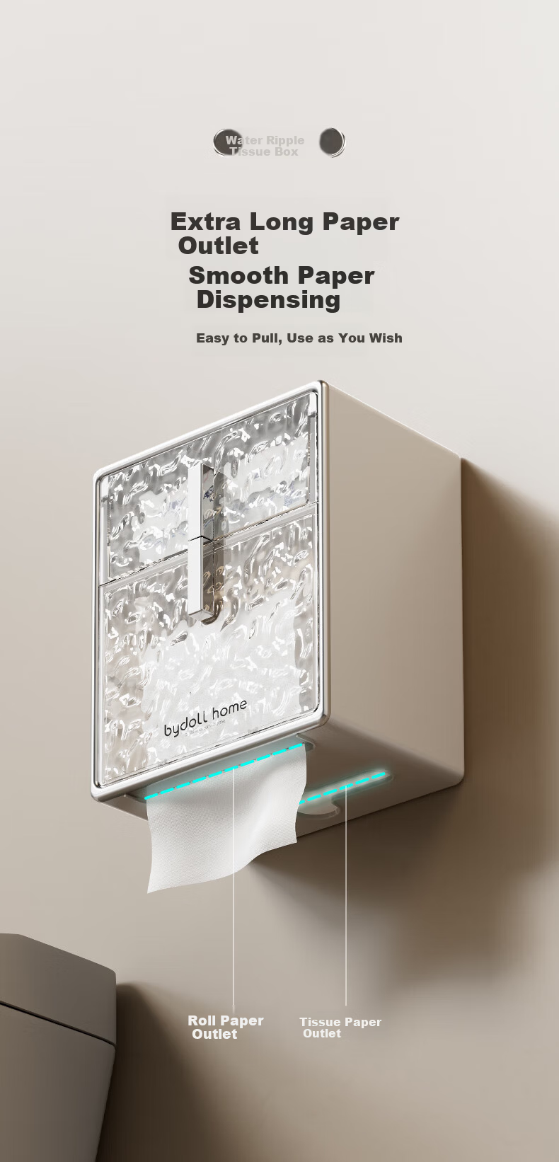Bydoll Bathroom Toilet Paper Holder Waterproof Wall-Mounted Tissue Box White 5