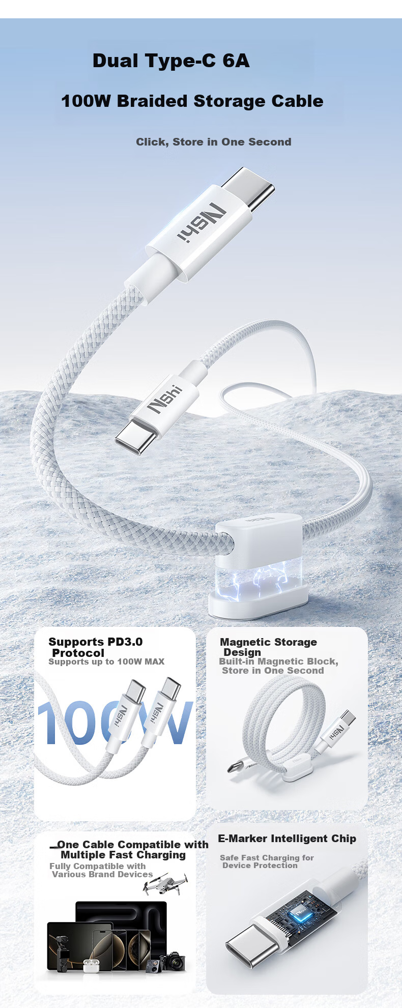 Dual-Head Type-C Data Cable PD 100W/88W Fast Charging Compatible with Huawei Mate70 Pro, Apple iPhone 17/16, Honor, Xiaomi Tablet, Laptop, Car Use, 2m 4