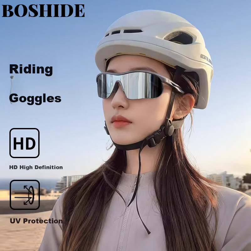 Boshide Cycling Glasses Mountain Climbing Sunglasses Protective Ski Goggles Outdoor Windproof UV Protection Gunmetal Frame White Silver Lens