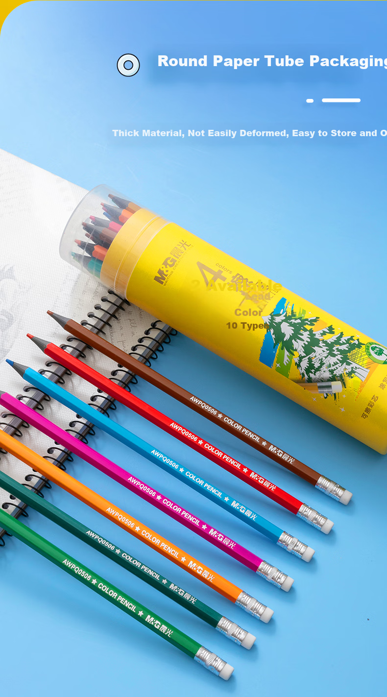 M&G Stationery, 12 Colors, Wood-Free Eco-Friendly Colored Pencils, Erasable, for Students' Art Drawing And Coloring, Yellow Tube, Birthday Gift, AWPQ0506 3
