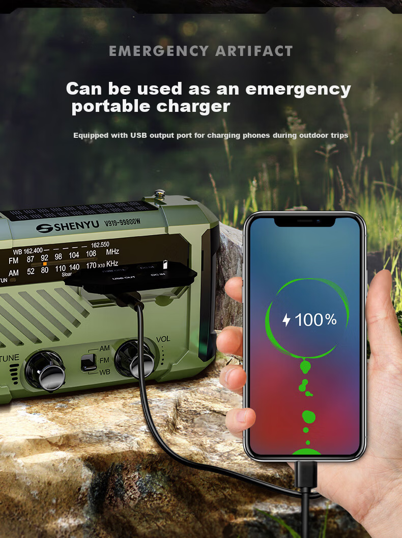SHENYU Hand-Crank Dynamo Flashlight Radio Solar Multifunctional Emergency Charging Disaster Earthquake Lighting Equipment 8