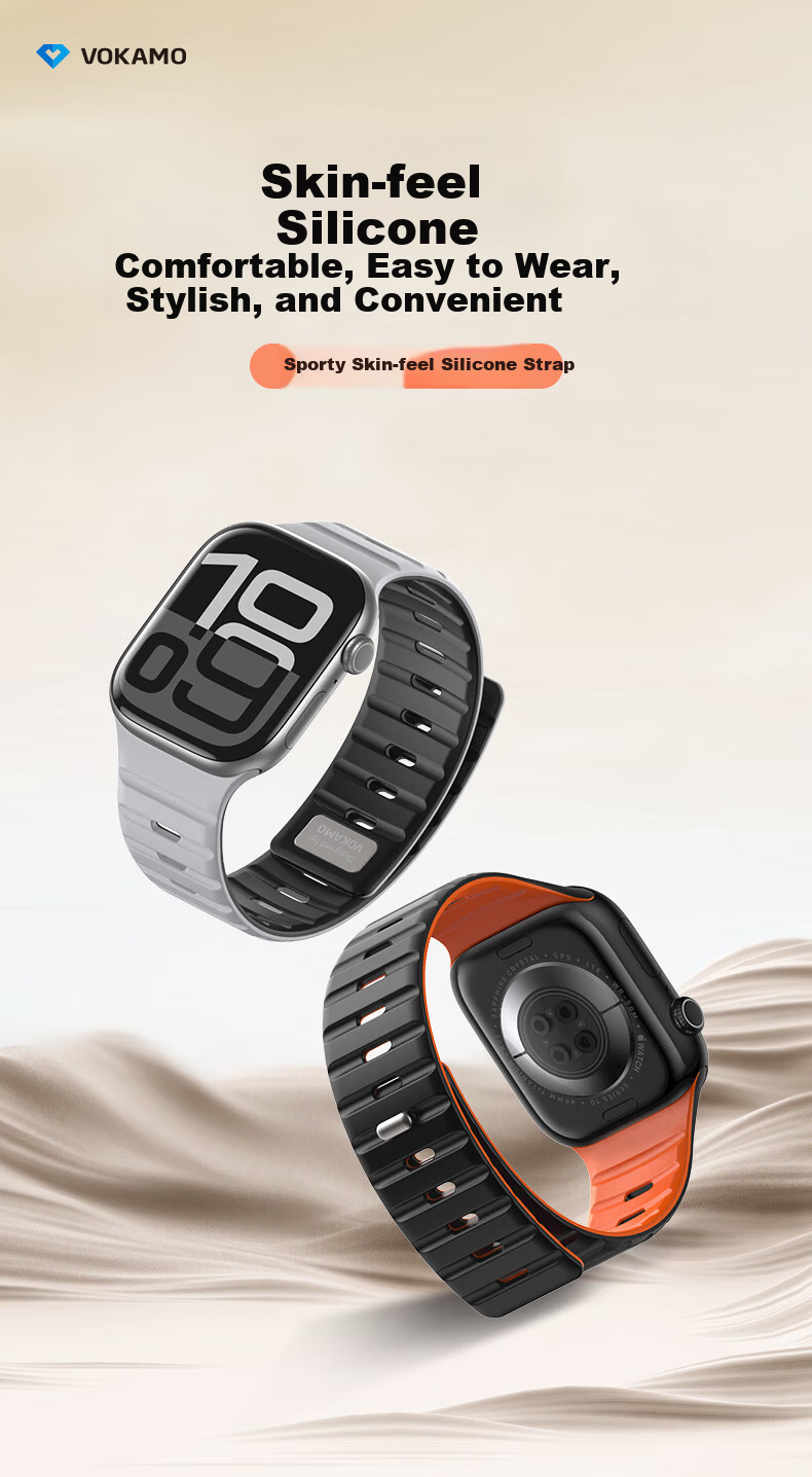 VOKAMO Minimalist Fashion Apple Watch Series 10/9/8/Ultra Magnetic Silicone Sports Band 44-49mm Unisex 2025 1
