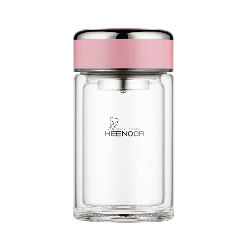 Xinuo Double-Layer Glass Cup 2026 New High-Value Water Cup for Women Home Office Tea Brewing Cup Peach Pink Soft Charm 325ml