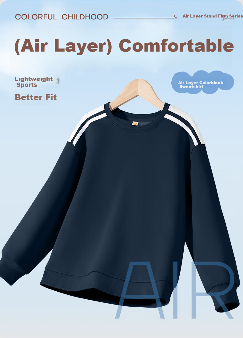Baleno Boys' Sweatshirt Spring Autumn 2025 Air Layer Spliced Crew Neck Long Sleeve Kids Early Spring Sports Top 1
