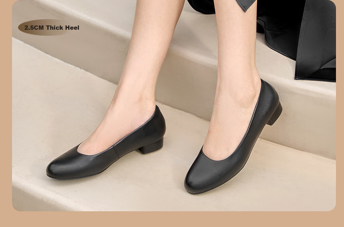 Aokang Official Women's Leather High Heels, Black Thin Heel Professional Work Shoes, OL Pointed Toe Low-Cut Pumps, Size 35 18