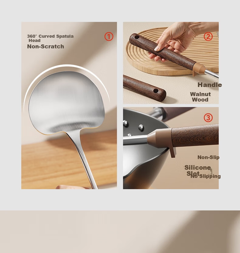 ASD Stainless Steel Mushroom Shaped Spatula Cooking Spoon Large Chinese Iron Wok Turner Food Grade Household Frying Spatula 2