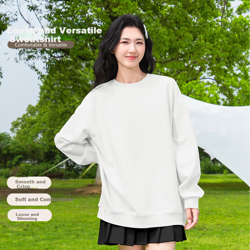 Baleno Fleece-Lined Crewneck Pullover Sweatshirt Women 2025 Autumn Winter New Solid Color Loose Warm Long Sleeve Top Without Hood