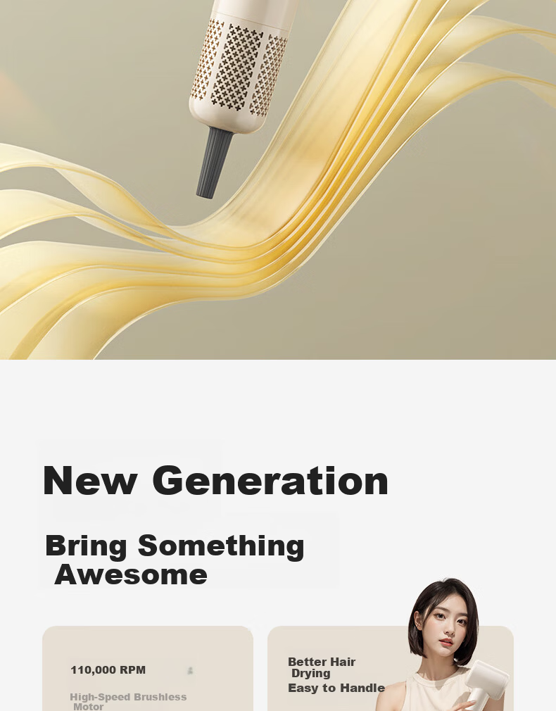 AUX High-Speed Hair Dryer Home Use Powerful Fast-Drying Ionic Hair Care Bladeless Low Noise Electric Hair Dryer 4