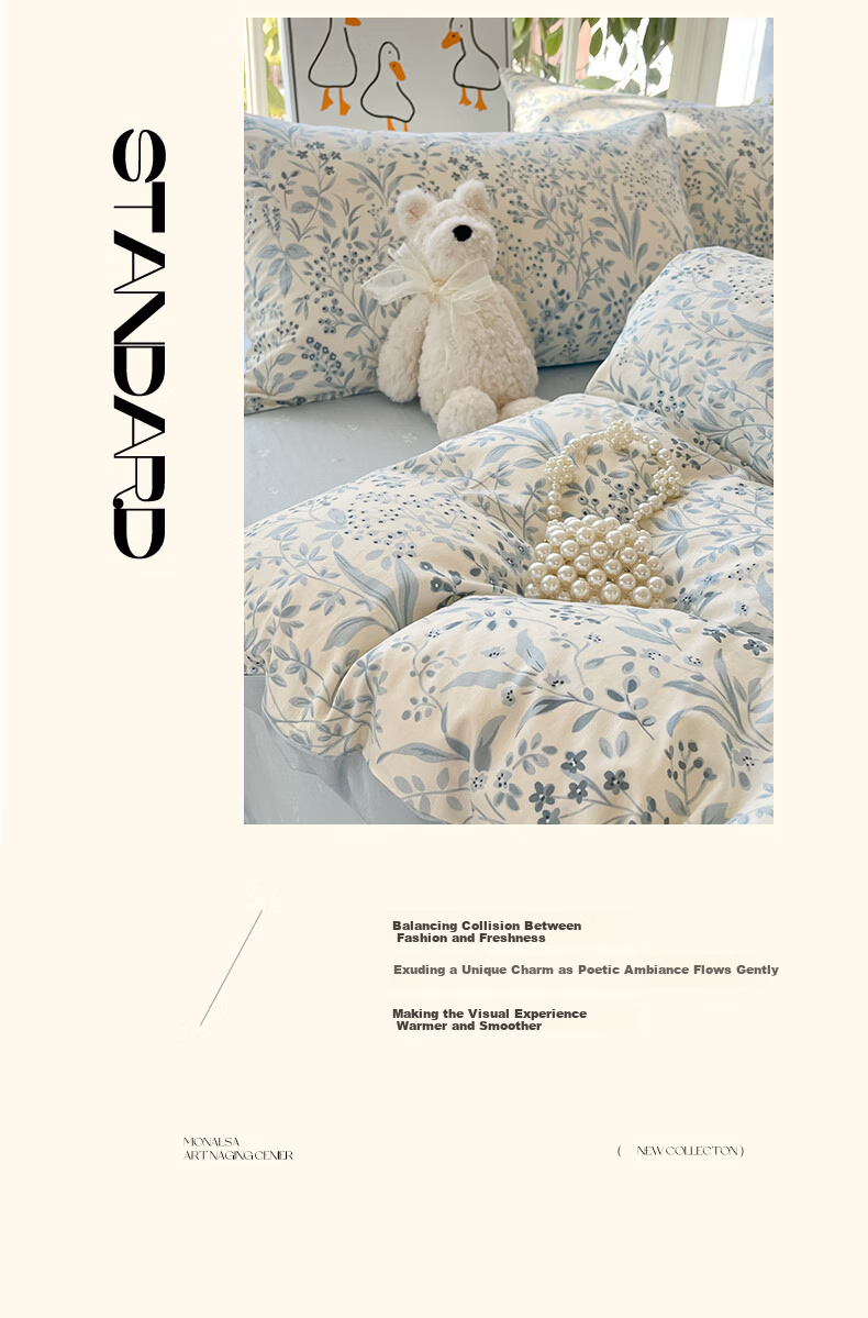 MUJI 100% Cotton 4-Piece Bedding Set for 1.5/1.8m Bed, Pure Cotton Bed Sheet and Duvet Cover 200x230cm 4