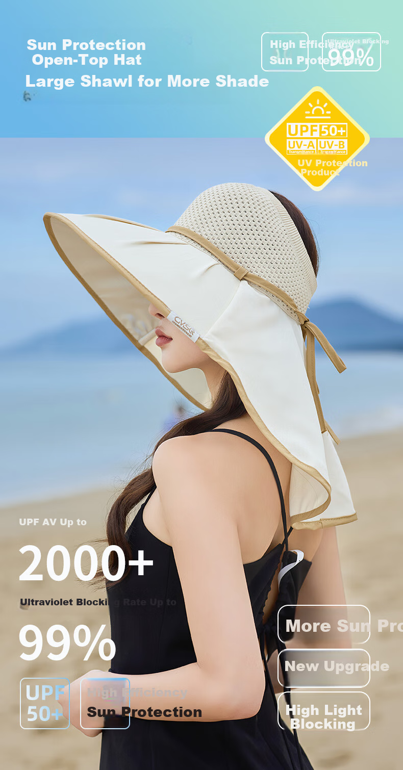 TUCANO Women's Sun Protection Hat, Detachable Neck Cover, Open-Top Summer Outdoor UV Protection Cap 1