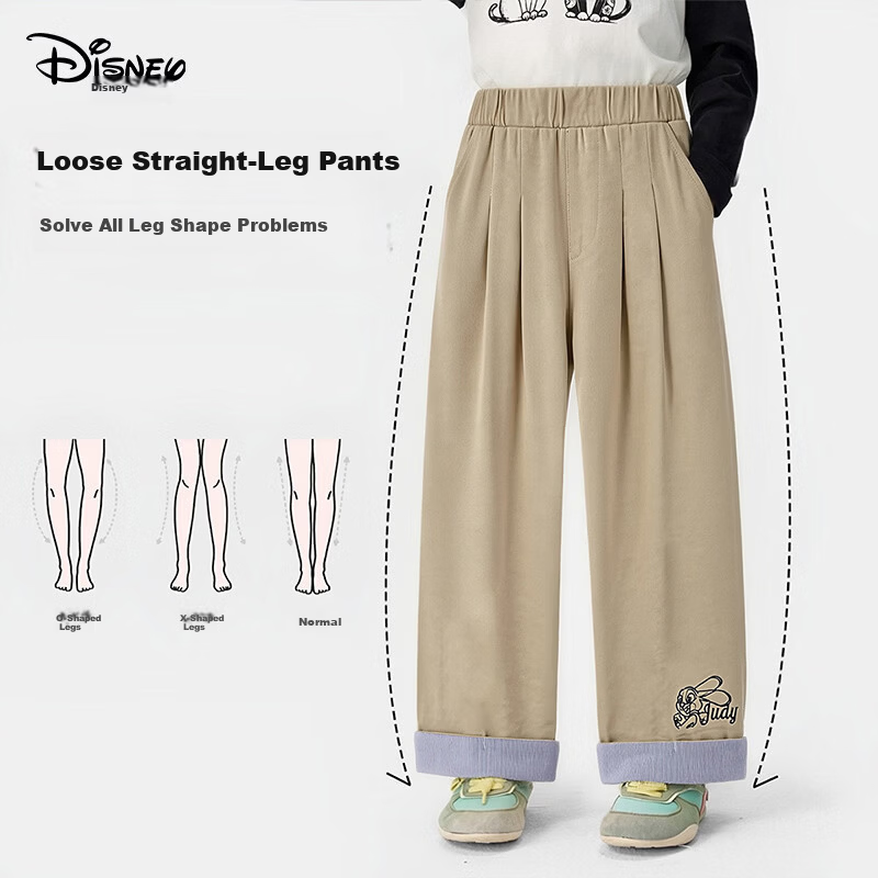 Disney Girls Pants 2026 Spring New Children's Casual Pants Baby Rolled Hem Long Pants Little Girls Clothing