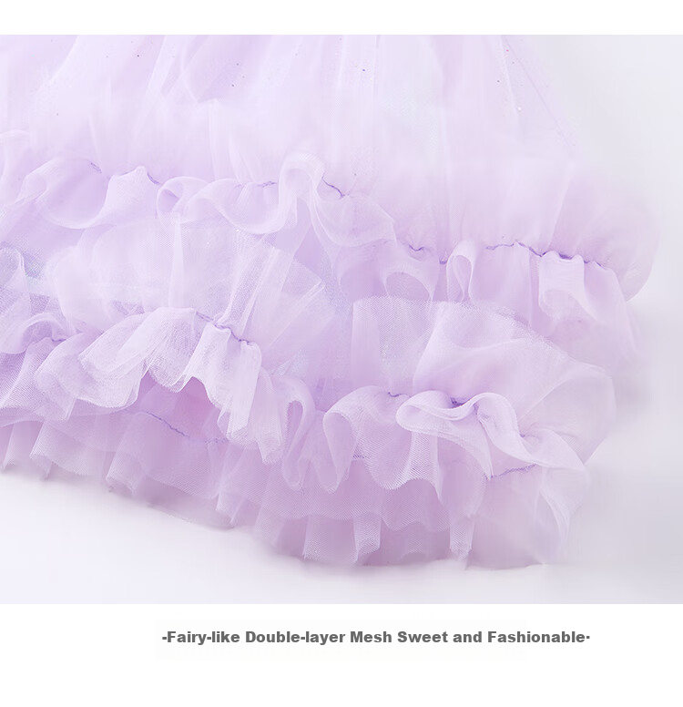 Disney Girls Elsa Princess Dress Summer Kids Holiday Gift Puff Sleeve Princess Dress Baby Dress Purple Size 150 14