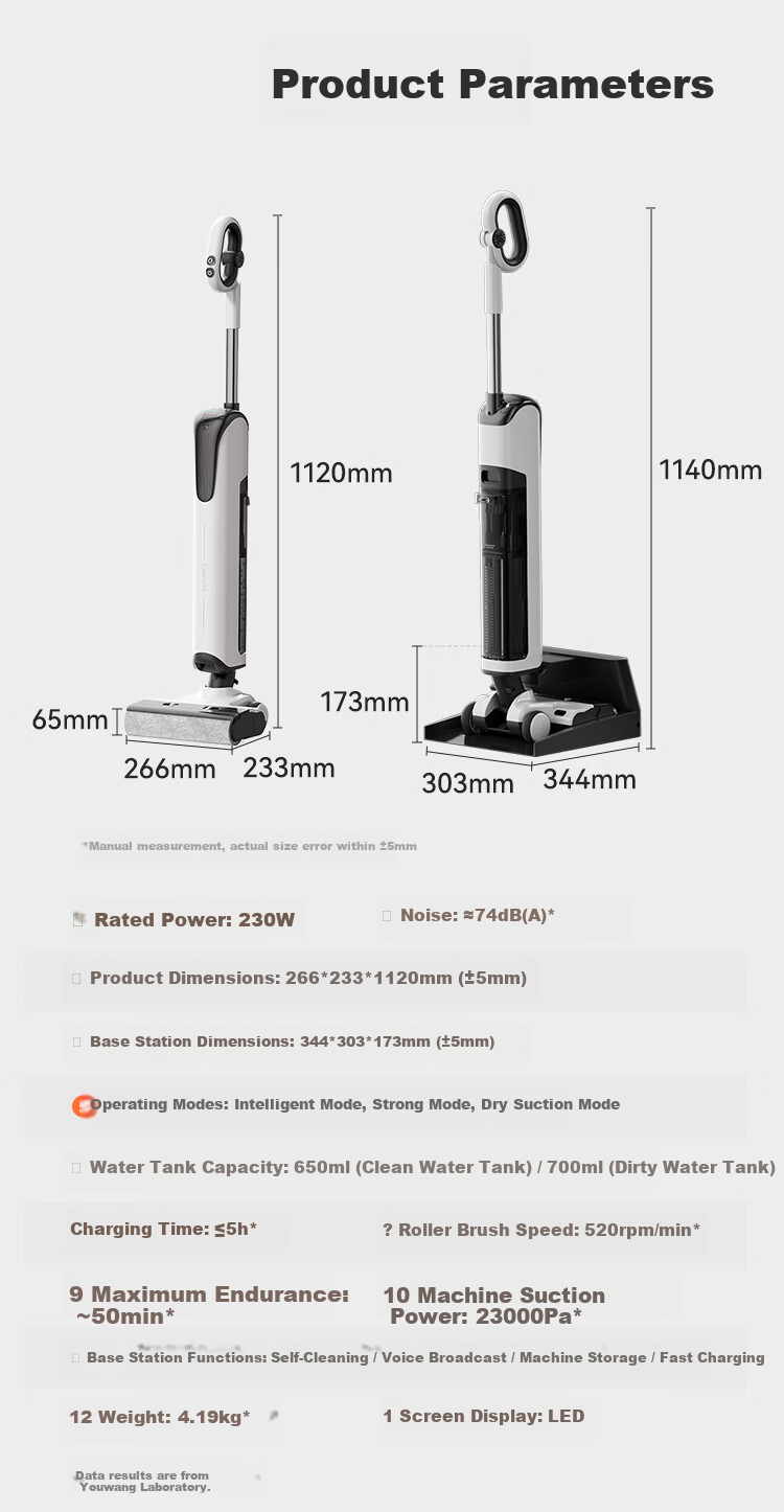 UWANT Cloud Plus Large Door Model Floor Washer with 0-Gravity Handle Push-In Base Station, Home Electric Mop with Vacuum, Wash, and Self-Cleaning Functions 34