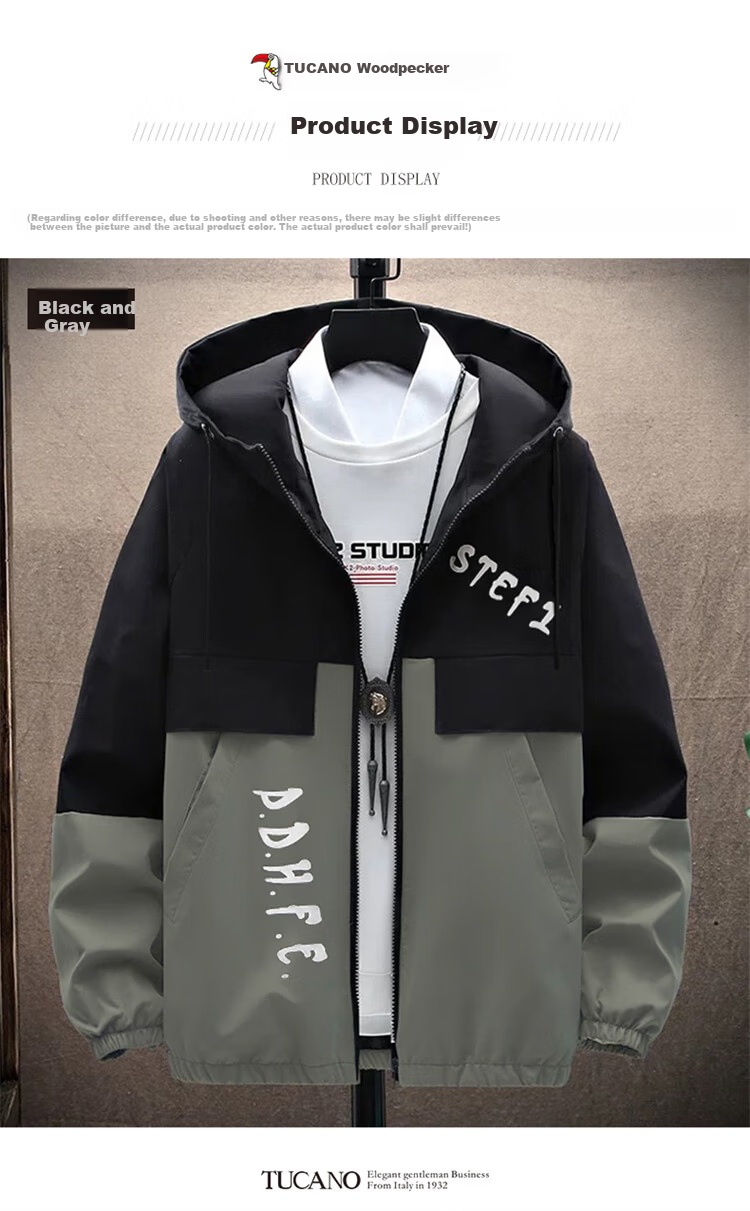 TUCANO Men's Spring Autumn Workwear Jacket Korean Style Casual Loose Fit Stylish Versatile Men's Coat Black Green 3XL 6