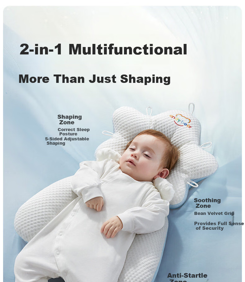Aibedila Baby Shaping Pillow Newborn Head Correction Pillow 0-6 Months Anti-Flat Head Sleep Aid Blue 11