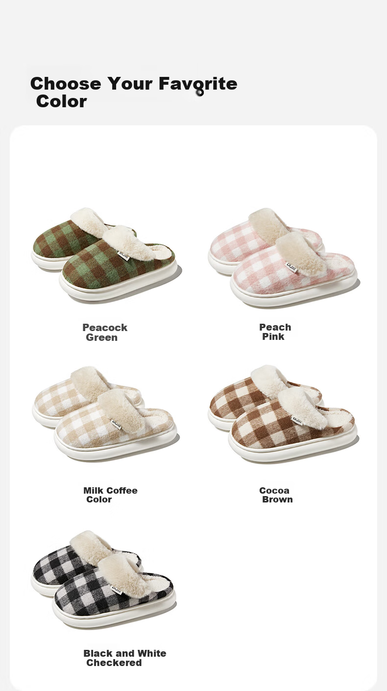 Puxi Winter Men's Plaid Vintage Warm Home Thick Sole Cotton Slippers Indoor Silent Peacock Green Size 44-45 6