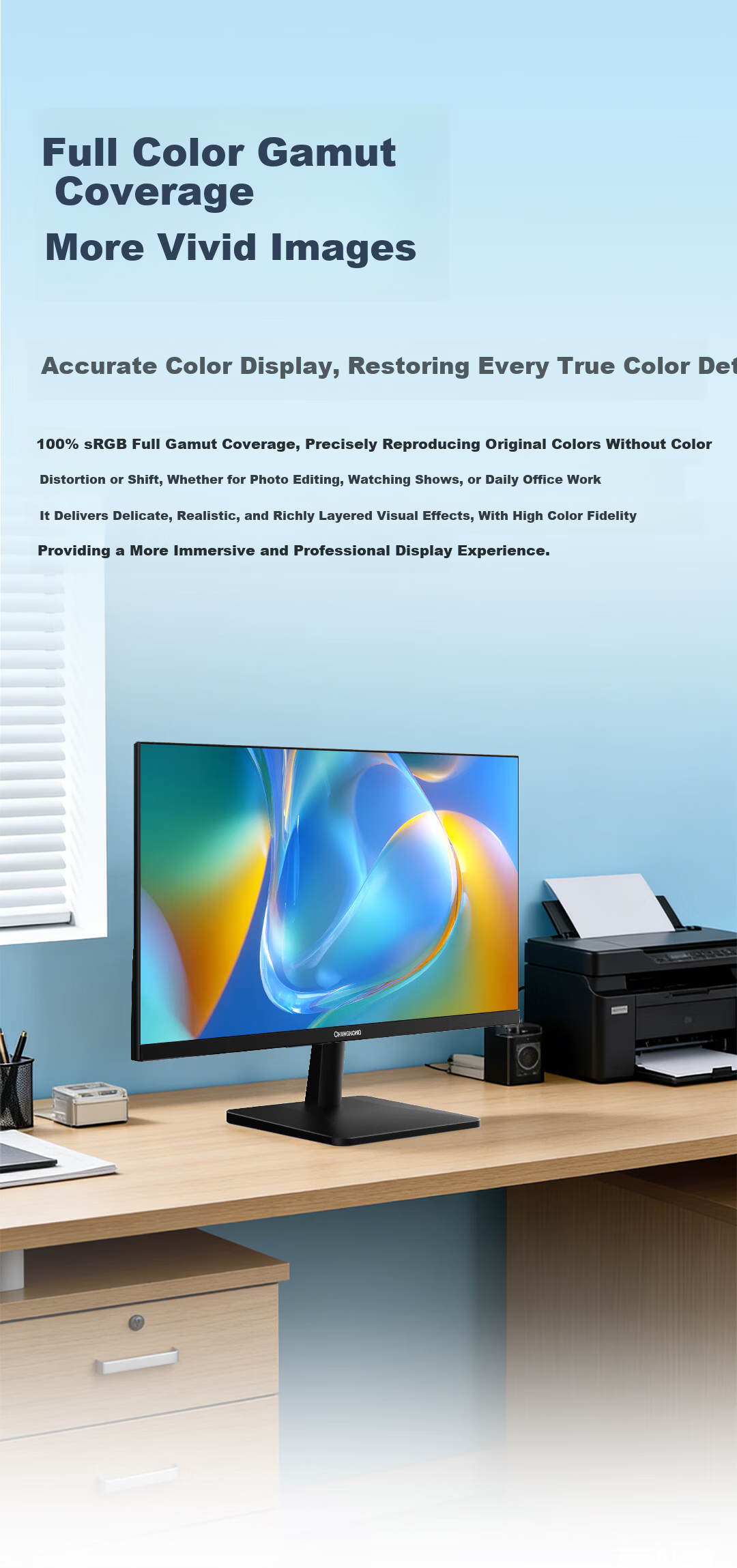 Changhong x JD Co-branded 21.45-inch Computer Monitor 120Hz Refresh Rate 350nits Brightness Wall-mountable Ultra-thin Energy-saving Low Blue Light Eye-care Display 22FA 2