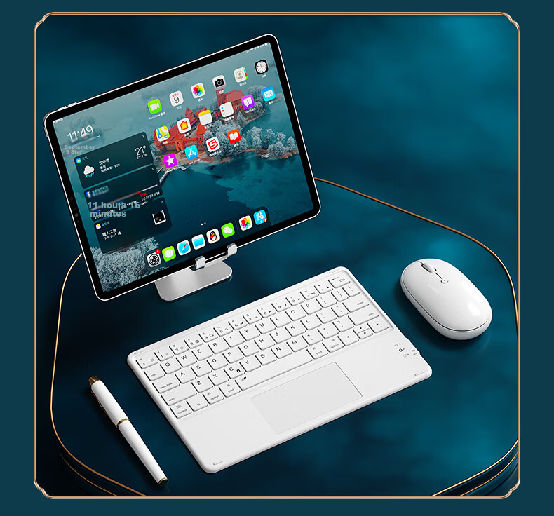 B.O.W Hangshi HB321 Ultra-thin Bluetooth Wireless Touch Keyboard for iPad Xiaomi Huawei Apple Tablet Mobile Laptop Silent Rechargeable Keyboard Dark Green 11