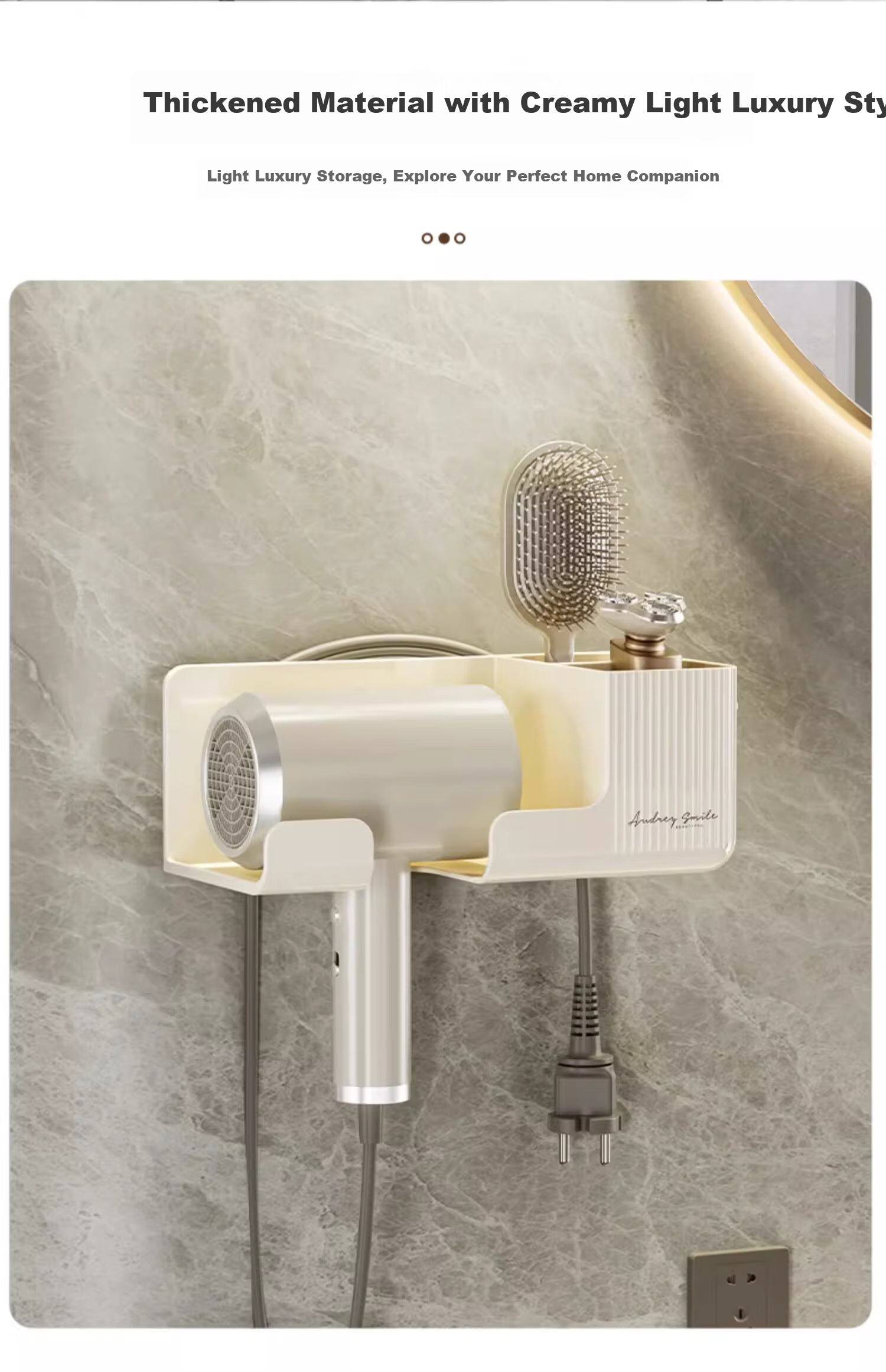 Bydoll Hair Dryer Storage Rack No-Drill Wall-Mounted Bathroom Hairdryer Holder Bathroom Hairdryer Organizer Shelf 5