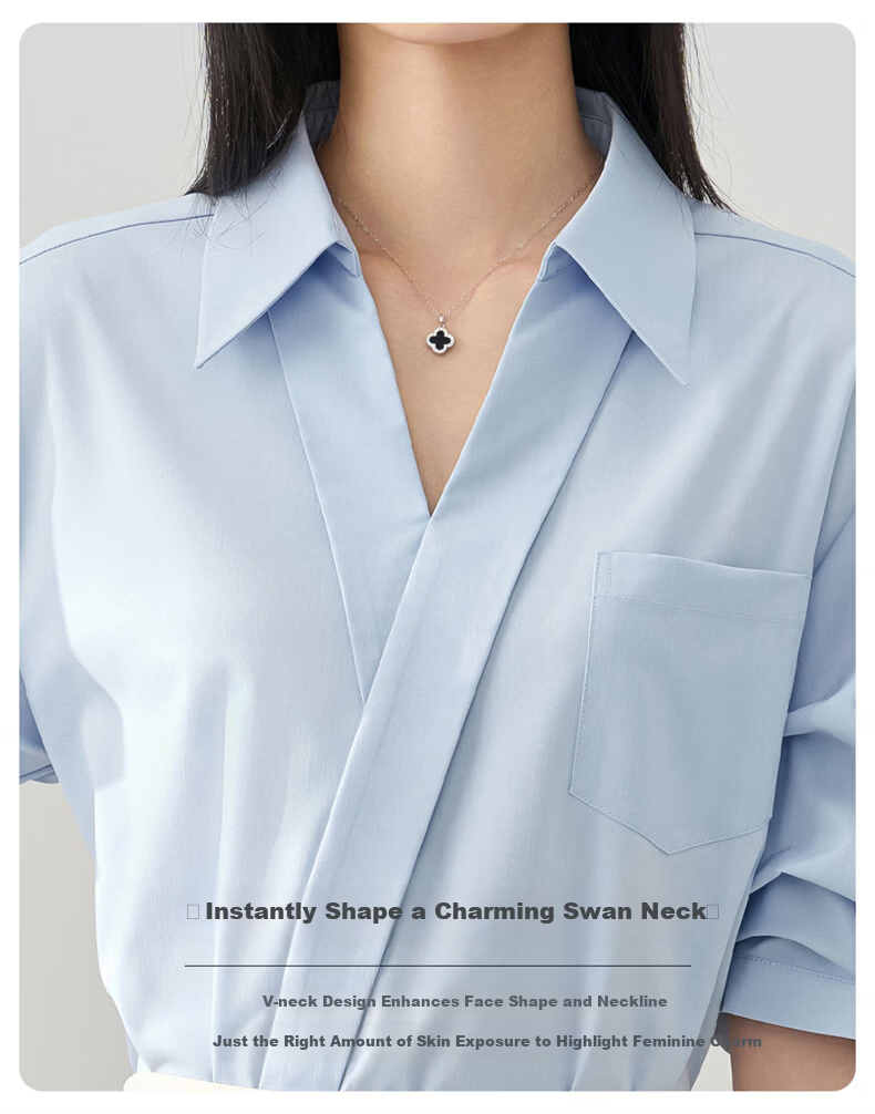 Jeanswest Women's Summer V-Neck French Style OL High-End Inner Wear Commuting Professional White Short Sleeve Shirt L 2